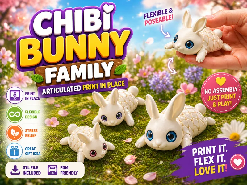 Chibi Bunny Family | Articulated Print in Place