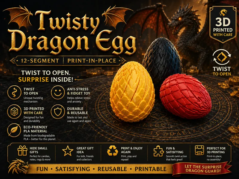 Twisty Dragon Egg | 12-Segment | Print-in-Place